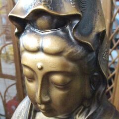 観音菩薩像 手に巻物 仏像 立像 約60cm 13kg 菩薩様 金色置物 札幌市北区屯田の画像