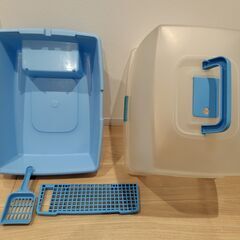 アイリスオーヤマ　砂落としマット付脱臭ネコトイレ SN-520 ＊ブルーの画像