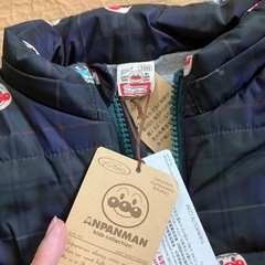 【新品未使用】100　アンパンマン ばいきんまん顔柄チェックアウターの画像