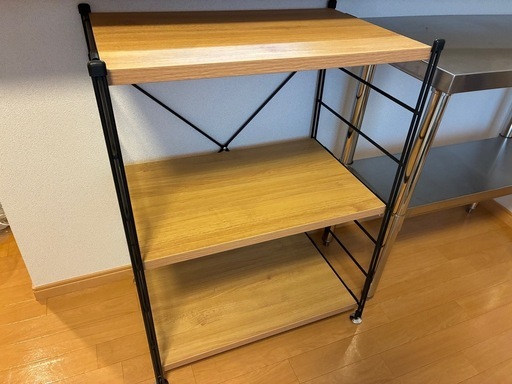 山善　ラック　木製棚板　3段シェルフ