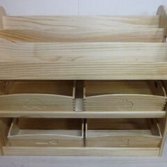 2-1-2　※取引中/売約済***********未使用/新品　アウトレット特価　おもちゃラック 完成品 おもちゃ箱 おもちゃ収納 3段 絵本ラック 天然木 幅80 おもちゃ ディスプレイラック キッズ スリム 本棚 絵本 収納 3段タイプ の画像