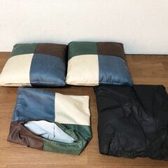 モダンスタイル パッチワーク柄クッション3個セット角型 合皮レザーファブリックカバー 正方形 展示品・アウトレットの画像