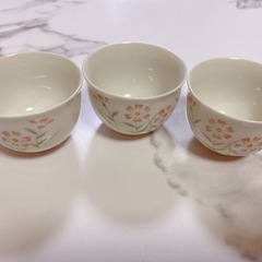 有田 湯飲み 3個セット ピンクストライプ 花柄の画像