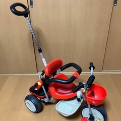 子供用三輪車　1.5才から3歳　赤　押し手付きの画像