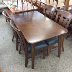 【懐かしいデザイン】 ダイニングセット　大川家具　食卓テーブルセット　イス4脚　合皮座面　：ダークブラウンの画像