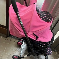 【女の子ママオススメ】ベビーカー　ピンク　PRESS ドット柄　美品の画像