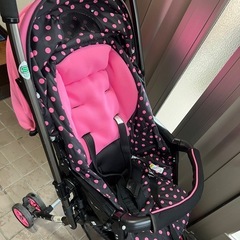 【女の子ママオススメ】ベビーカー　ピンク　PRESS ドット柄　美品の画像