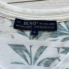 BENO 葉柄 Tシャツ Lサイズ ホワイト/グリーンの画像