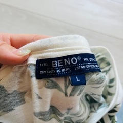 BENO 葉柄 Tシャツ Lサイズ ホワイト/グリーンの画像
