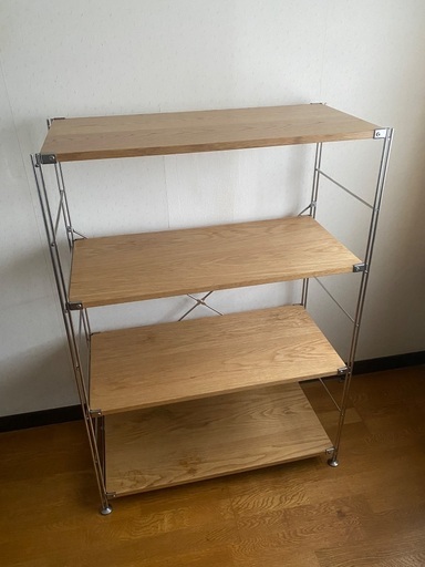 無印良品 ステンレス ユニットシェルフ オーク材 棚 本棚 ワイド 中