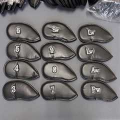 ゴルフアイアンカバー 12点セット ヘッドカバー シンプル カラーナンバー 刺繍 上品 PU革 番手付 ヘッドカバー セット 防水 コンペ ギフト ウェッジカバー の画像