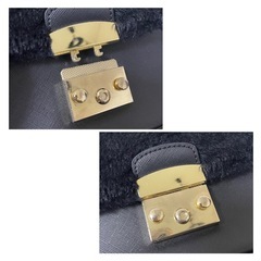 オペークドットクリップ★ファー付きチェーンショルダーバック　黒の画像