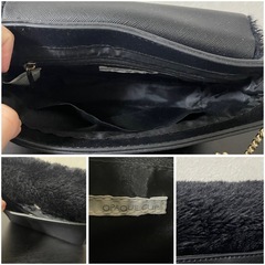 オペークドットクリップ★ファー付きチェーンショルダーバック　黒の画像