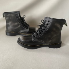 合成皮革 冬用 ブーツ スノーブーツ 25㎝ ブラック ダメージ塗装 スケルトン ゴム底 未使用自宅保管品  の画像