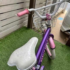 【18インチ】女の子用自転車｜ピンク×パープル｜補助輪付き｜防犯登録解除済みの画像