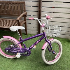 【18インチ】女の子用自転車｜ピンク×パープル｜補助輪付き｜防犯登録解除済みの画像