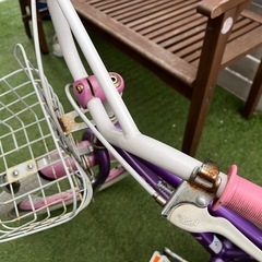 【18インチ】女の子用自転車｜ピンク×パープル｜補助輪付き｜防犯登録解除済みの画像