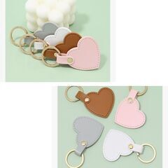 レザー調/ハートデザインキーホルダー（新品）ホワイトの画像
