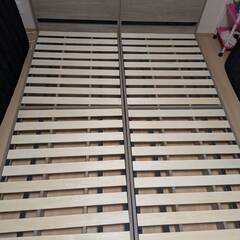 ベッド クイーン 160 SS＋SS ベッドフレームのみ 低床 照明 宮付 コンセント付き すのこの画像