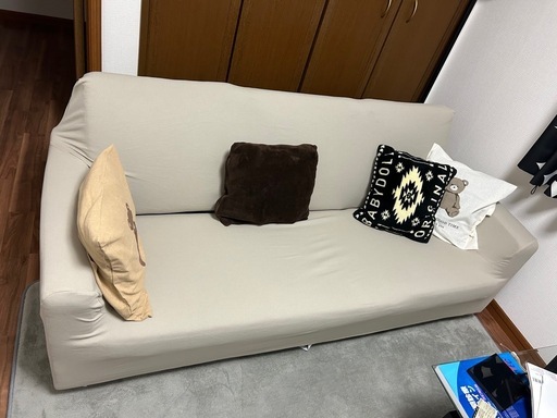 LOWYA ソファー　ネイビー　カウチなし　ベージュのカバー付き