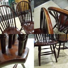 秋田木工 ウィンザーチェア 2脚セット ペア ハイバッグ ダイニングチェア 椅子 イス アンティーク ヴィンテージ 新道東店の画像