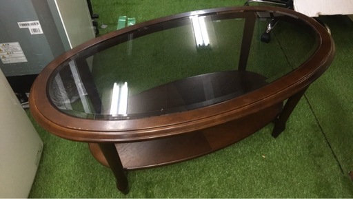 マルニ木工　オーバル　アンティーク木製ガラステーブル　センターテーブル