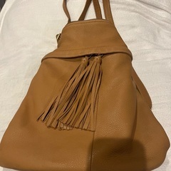 Earブラウンレザー 2way リュック/ショルダー フリンジ付きの画像