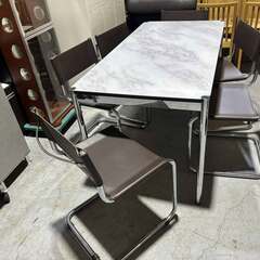 おしゃれ スチールダイニング7点セット、6人用ダイニングセット 幅150cm Usedの画像