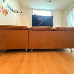 【早い者勝ち！！】購入時13万円！L字 カウチソファ キャメルブラウン 広々タイプ 引取限定の画像