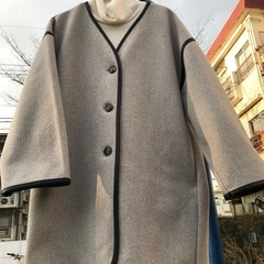 圧縮ウール風ノーカラーコートの画像