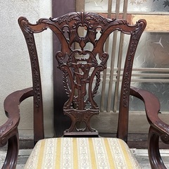 アームチェア 木製 アンティーク調 ハイバック 椅子 チェアの画像