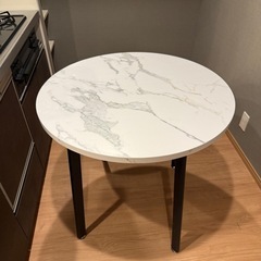 大理石調 丸テーブル 80cm 韓国インテリア風 カフェテーブル アイアン脚 の画像