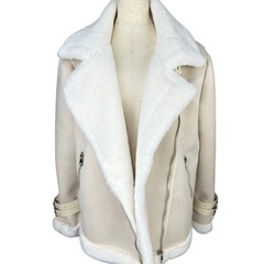 新品★レディースアウター★ライダースジャケット★L★アイボリー色★あったかコートの画像