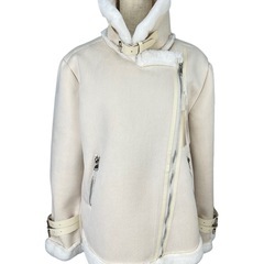 新品★レディースアウター★ライダースジャケット★L★アイボリー色★あったかコートの画像