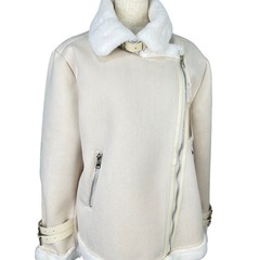 新品★レディースアウター★ライダースジャケット★L★アイボリー色★あったかコートの画像