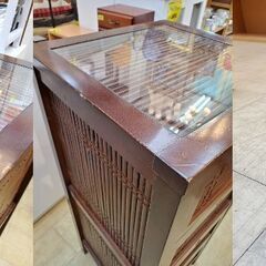 アジアン ガラス天板 スリム 4段チェスト ラタン◆幅35.5㎝×奥行35㎝×高さ85.5㎝◆近隣配送無料 買取帝国 朝霞店の画像