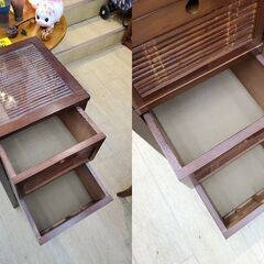 アジアン ガラス天板 スリム 4段チェスト ラタン◆幅35.5㎝×奥行35㎝×高さ85.5㎝◆近隣配送無料 買取帝国 朝霞店の画像