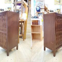 アジアン ガラス天板 スリム 4段チェスト ラタン◆幅35.5㎝×奥行35㎝×高さ85.5㎝◆近隣配送無料 買取帝国 朝霞店の画像