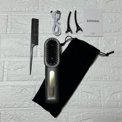 新品ヒートブラシ コードレス ブラシ型ヘアアイロン ストレートアイロン マイナスイオン 4段階温度調節 「140℃～200℃調節＆火傷防止設計」5000Mah大容量 急速加熱 ワンプッシュ設計 ストレート＆カール両用 Typc-C充電式 温度表示 傷まない 自動オフ機能 男女兼用 軽量 外出の画像