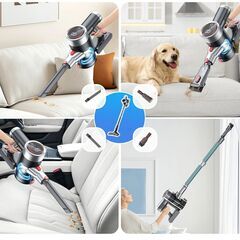 業界革新！グリーンLED×60Kpa超吸引で「見えない汚れ」も完全制圧 掃除機【楽天9連冠達成！吸引力完全進化60Kpa超強力!革新版グリーンLEDライト付＆65分連続稼働＆自立式&次世代LED液晶ディスプレイ】コードレス掃除機サイクロン式 550Ｗ3段吸引力 LED液晶ディスプレイ軽量低騒音伸縮パイプ HEPA多重濾過着脱式の画像