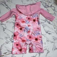 フード付き花柄ベビー水着(女の子) 2-3歳の画像