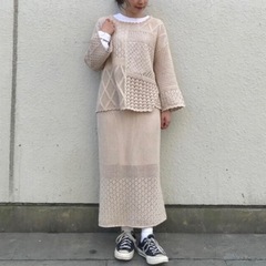 カスタネ　柄編みニット　セットアップ　ベージュの画像