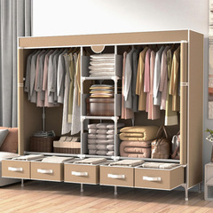 大容量ワードローブ カバー付き  洋服ダンス 引き出し5つ付き クローゼット 帽子 靴 衣類 小物   幅185×奥行45×高さ175cm の画像