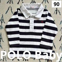 ポロベビー 長袖ポロシャツ 白黒ストライプ 90 男の子の画像
