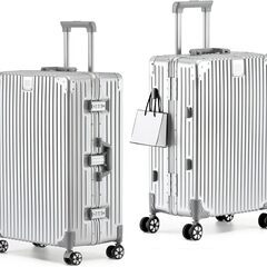 [Yuweijie] 銀色系ボディーカラーを改良！！スーツケース アルミフレーム キャリー ケース機内持ち込み 預け入れスーツケース 大型トロリーケース 軽量キャリーバッグ 静音ダブルキャスター 耐衝撃 旅行 ビジネス 出張 tsaロック付 保護カバー付き，シの画像