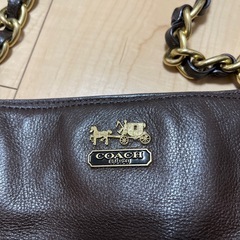 COACH コーチ トートバッグ 馬車 チェーン レザー ダークブラウンの画像