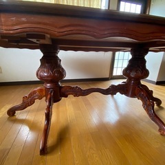 【高級アンティーク調 】ダイニングテーブル 木製 彫刻脚　猫脚6脚チェアセット　　の画像