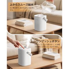 加湿器 小型 1.3L大容量 USB給電式 卓上加湿器 超音波式 4段階加湿モード LEDディスプレイ搭載 静音加湿 自動停止機能 除菌 LEDライト 取っ手デザイン 省エネ 乾燥対策 寝室 子供部屋 車内 家庭用 ギフトの画像