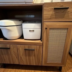 ※11/11まで※キッチンボードHemi（ヘミ）横幅90cm ラタン調 食器棚 キッチンカウンター サイドボードの画像