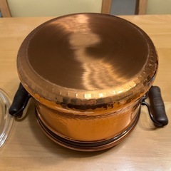 銅鍋　ガラス蓋付　未使用の画像